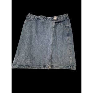 AT Denim Wrap Mini Skirt Women 10 Blue Vintage Medium Wash Cotton 90s A-Line